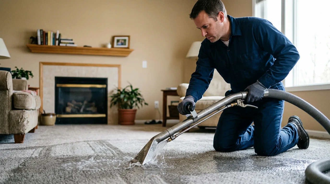 Water damage restoration technician working near Stockdale, TX